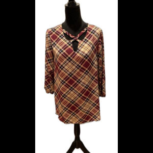 Cato Blouse Size Medium Plaid Hi Low Tunic Top Criss Cross Front Unique Stylish